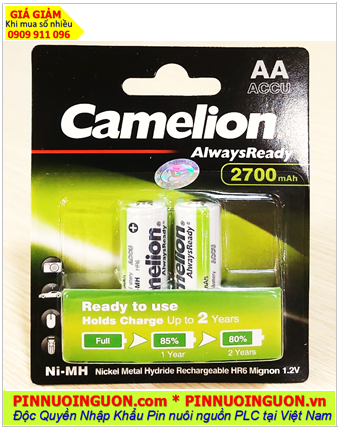 Pin máy đo huyết áp _Pin sạc AA 1.2v 2700mAh Camelion AlwaysReady NH-AA2700ARBP2 (MẪU MỚI)